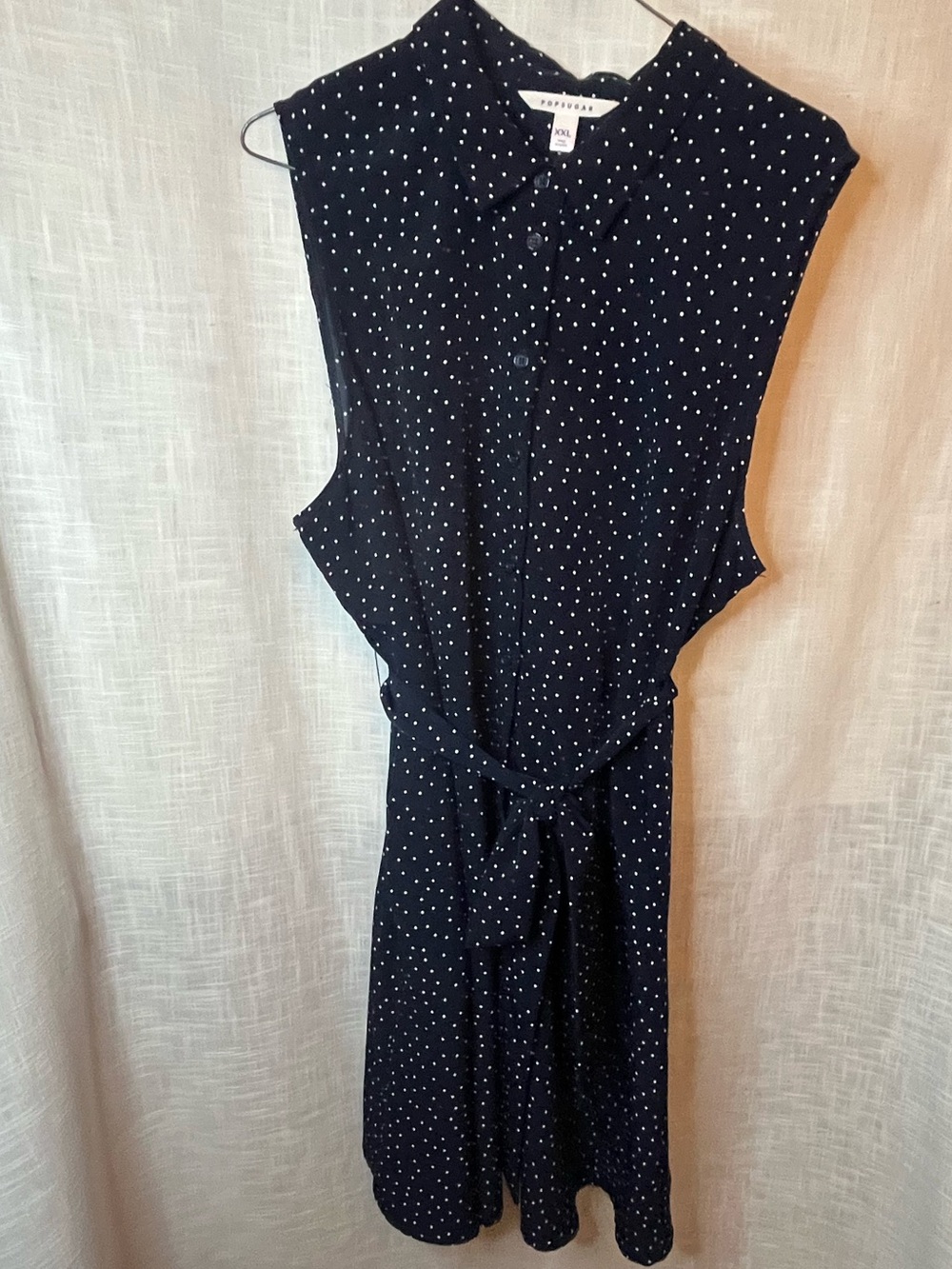 POPSUGAR navy blue w/Red White Polka Dot Sleeveless Shirtdress with tie XXL prep